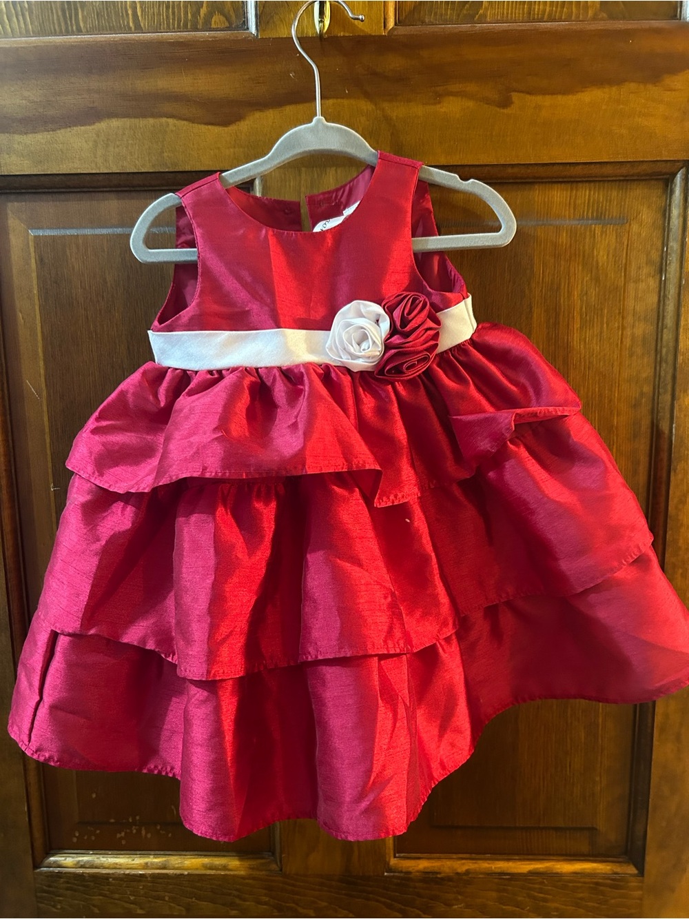 Infant Cherokee Red Satin Dress with Ivory Sash and Rosette